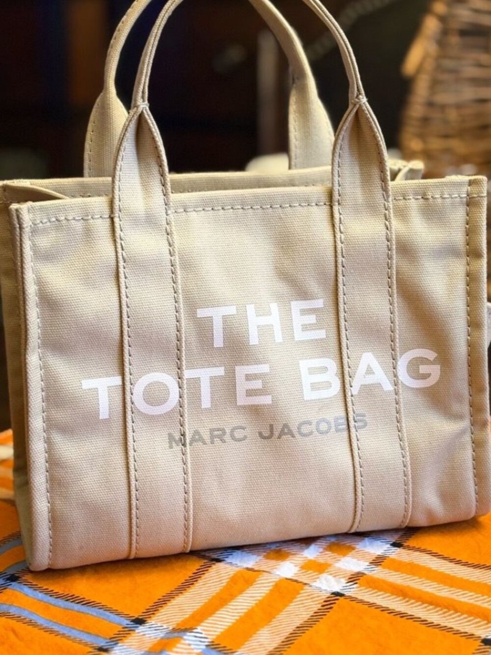 Marc Jacobs The Small Tote Bag Beige Canvas Crossbody / Handbag